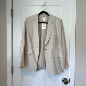 NWT H&M Classic Women's Beige Linen Blend Blazer Jacket Medium M